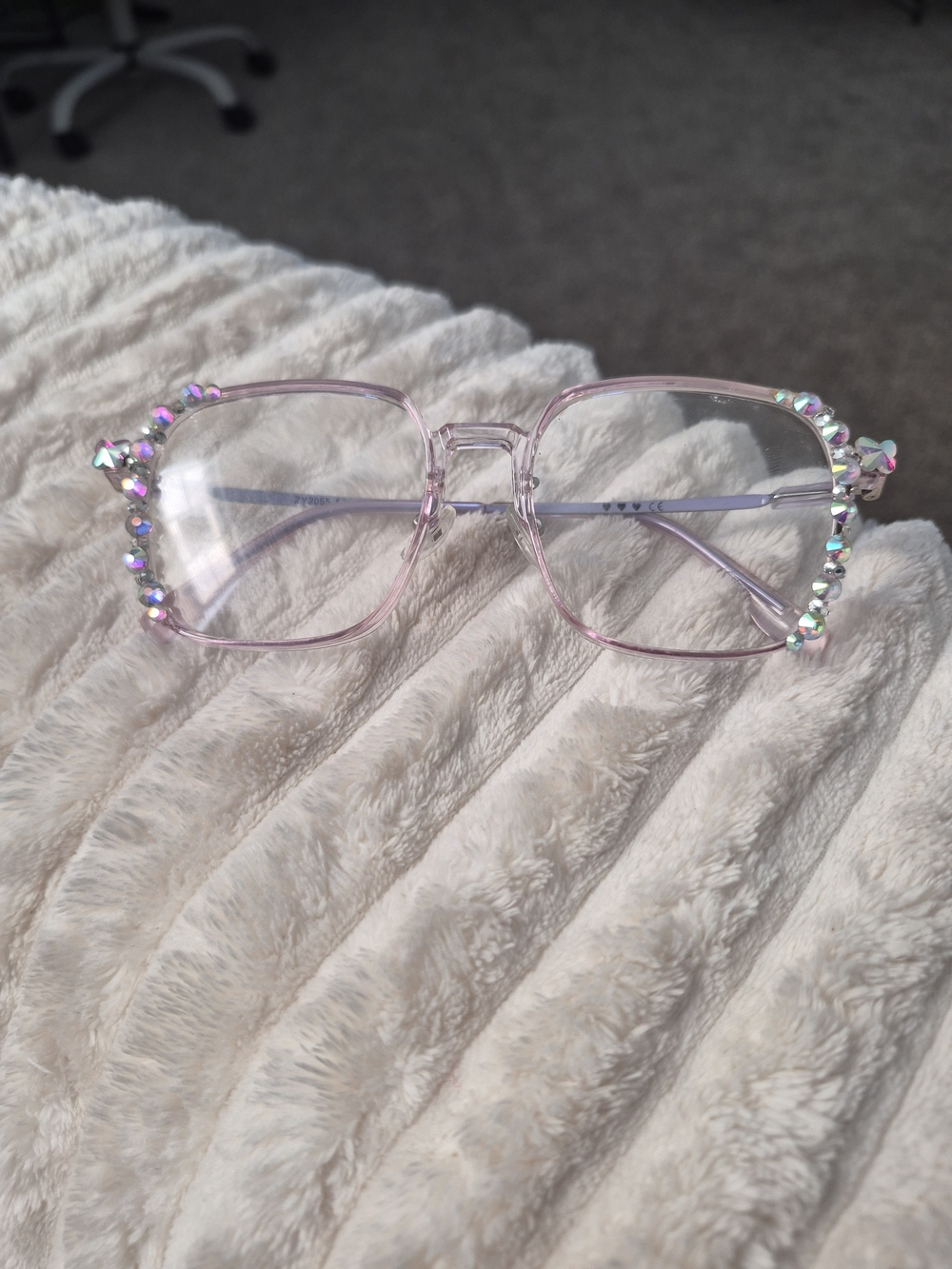 Light Pink Square Frames with AB Crystal Rhinestones